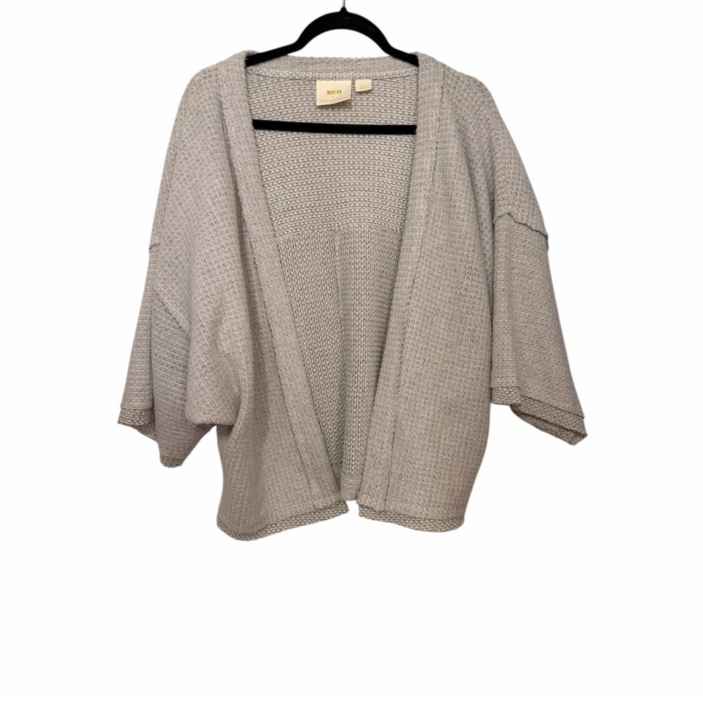 Anthropologie Light Gray Open-Front Waffle Cardigan